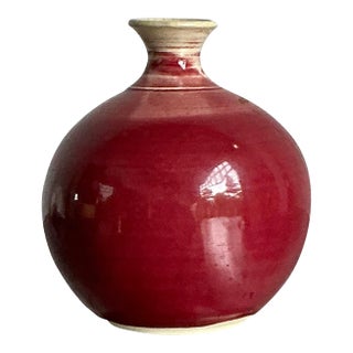 Vintage Boho Sang De Bouf Glazed Ceramic Vase For Sale