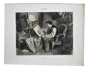Auguste Andrieux, The Workshop, Original Lithograph, 1852