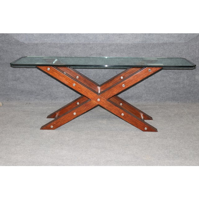 Post Modern Contemporary Wood Steel and Glass Console Table For Sale In Philadelphia - Image 6 of 10