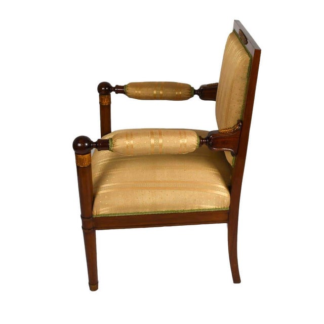 Traditional Antique French Empire-Style Ormolu-Mounted Upholstered Accent Chair For Sale - Image 3 of 5