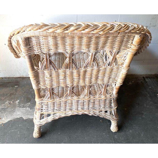 1980s Wicker & Rattan Relaxing Chair With Matching Ottoman For Sale - Image 4 of 12