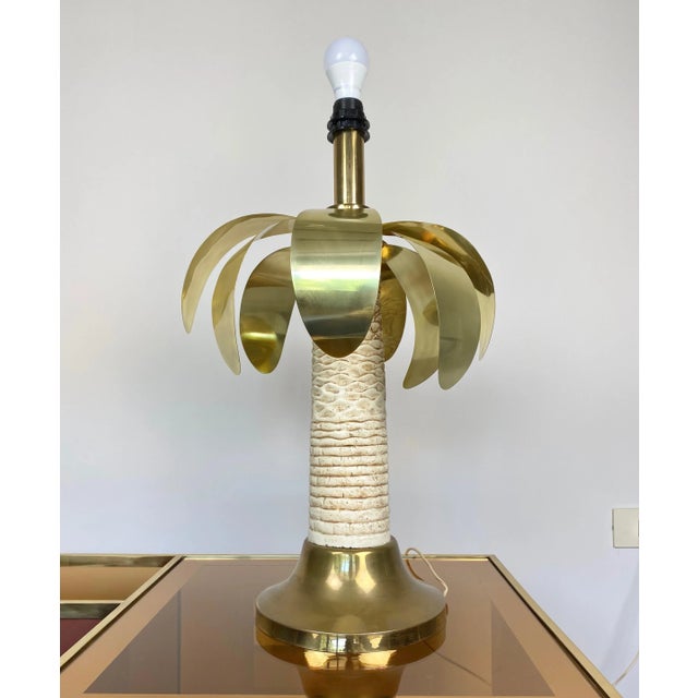 Brass & White Resin Palm Tree Shaped Table Lamp, Italy, 1970s For Sale - Image 4 of 13