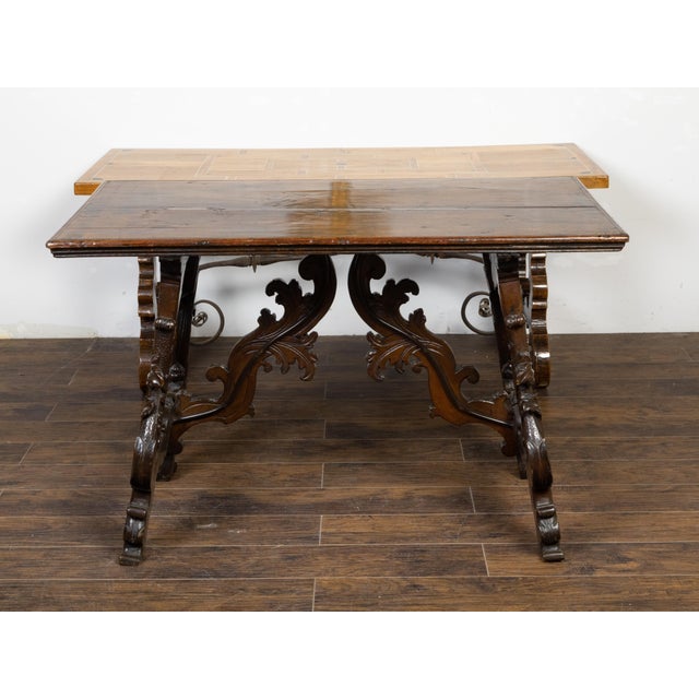 Italian 18th Century Baroque Walnut Fratino Console Table with Carved Foliage For Sale - Image 11 of 12
