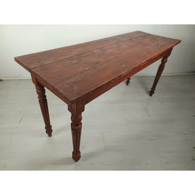 Rustic Burgundy Patinated Console Table For Sale - Image 3 of 18