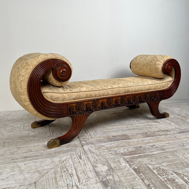 Fine Regency-Style Mahogany Window Seat / Bed-End Bench / Love Seat An elegant Regency-style window seat of refined...