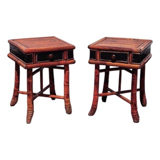 Bamboo Bedside Tables with Drawer, Set of 2 For Sale