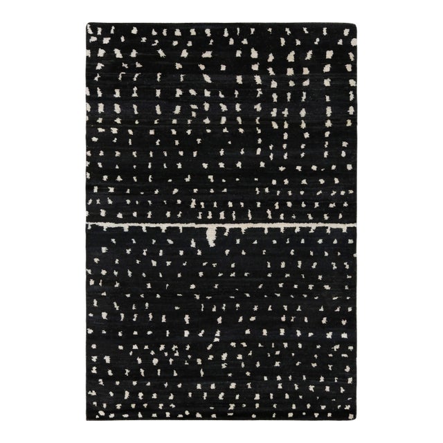 Rug & Kilim’s Modern Moroccan Style Rug in Black and White Geometric Pattern For Sale