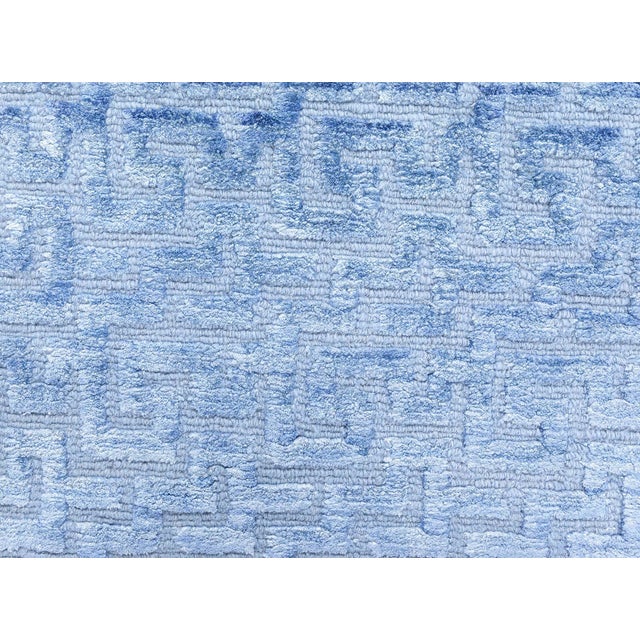 Asian Modern Fret Pattern Blue Silk Runner "Aegean Maze" by Doris Leslie Blau For Sale - Image 3 of 8