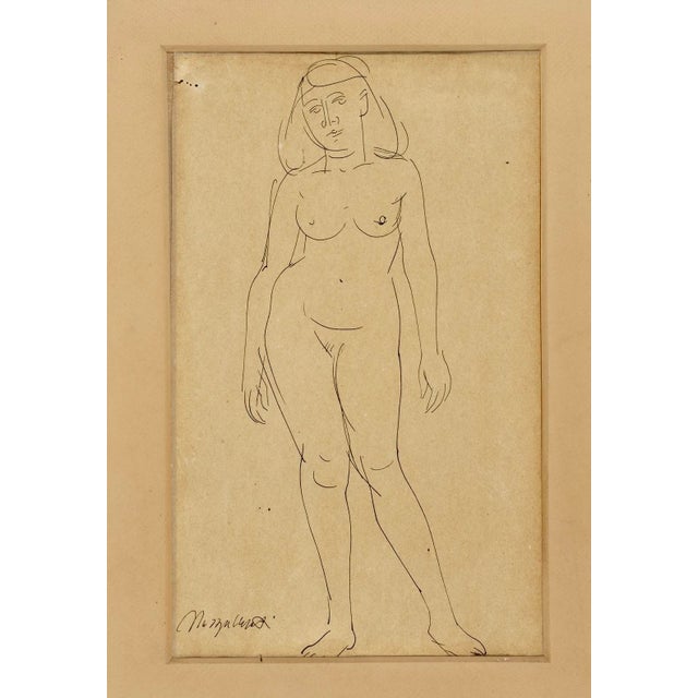 Mid-Century Modern Early 20th Century Italian Signed Nude Drawing For Sale - Image 3 of 5