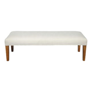Modern White Bed Side Bench With Brown Legs & Designer Fabric For Sale