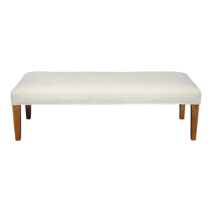 Modern White Bed Side Bench With Brown Legs & Designer Fabric