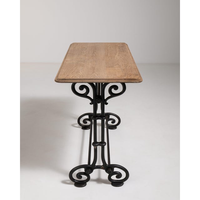 French Cast Iron Bistro Table with Wood Top, Antique, France, Early 20th Century For Sale - Image 3 of 11