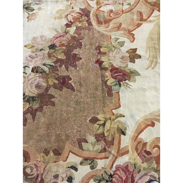 Textile 1870s Brown Floral Medallion Antique French Aubusson Napoleon III Carpet 11' X 13' 7" Flatweave Wool Rug For Sale - Image 7 of 9
