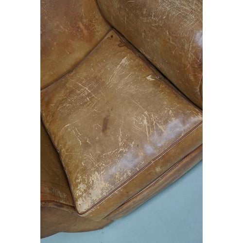 Brown French Cognac Moustache Back Leather Club Chairs, 1940s, Set of 2 For Sale - Image 8 of 18