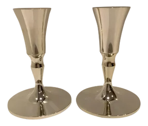 Vintage Contemporary Modern Lunt Silverplate Weighted Candle Holders - A Pair.