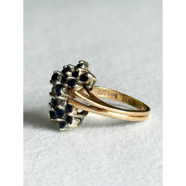 Cartier Vintage 14k Yellow Gold Victorian Revival Sapphire & Diamond Waterfall Cluster Ring, Size 7.25 For Sale - Image 4 of 9