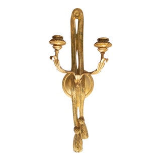 Vintage Italian Florentine Giltwood & Tole Tassel Candle Sconce For Sale