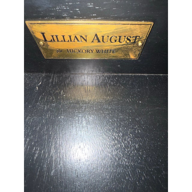 Ebony 1990s Lillian August for Hickory White Ebonized Leather Top Desk With Pull-Out Slides For Sale - Image 8 of 12