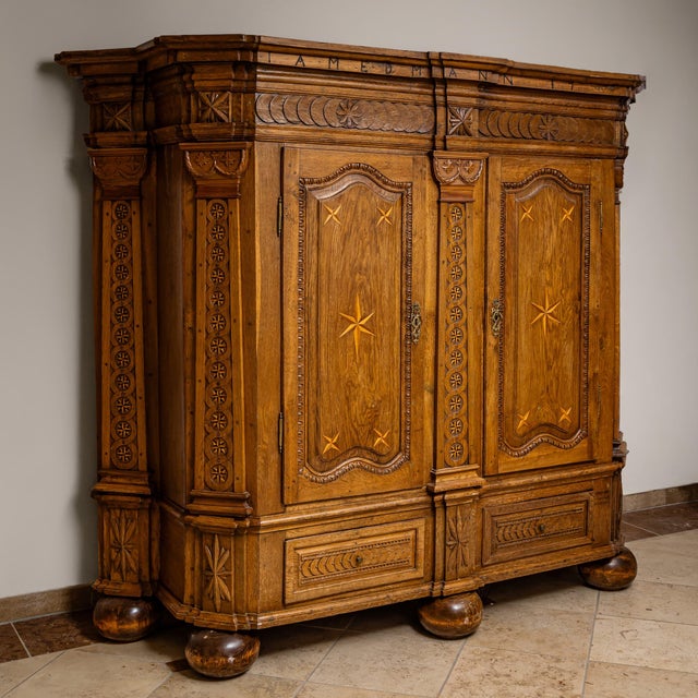 Baroque German Baroque Wardrobe in Oak, 1700s For Sale - Image 3 of 10