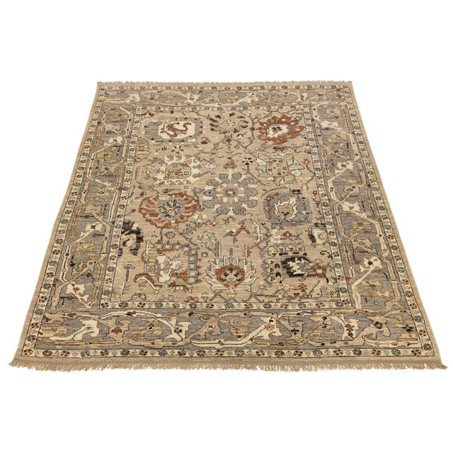 Modern Oushak Style Hand-Knotted Wool Rug in Neutral Beige, Grey and Terracotta For Sale - Image 10 of 12