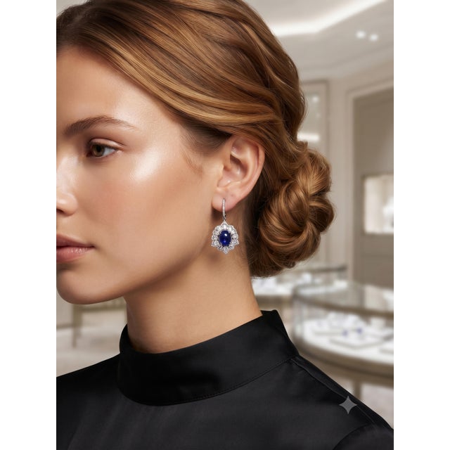 Blue Natural Tanzanite 12.30cts & Diamond 3.91cts Earring in 14k Gold For Sale - Image 8 of 8