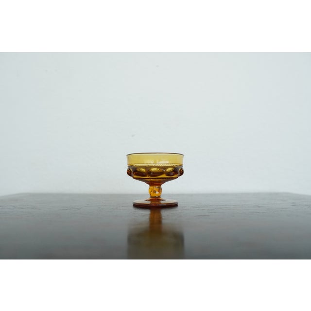 Vintage Indiana Glass Amber King’s Crown Thumbprint Sherbet Glasses - Set of 7 For Sale - Image 11 of 16