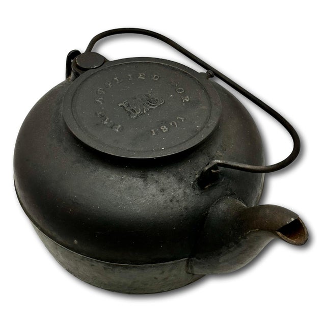 Victorian Excellent Large Size Antique Classic American Style Cast Iron Stove Top Kettle With Nice Original Patina - Patent 1871 For Sale - Image 3 of 18