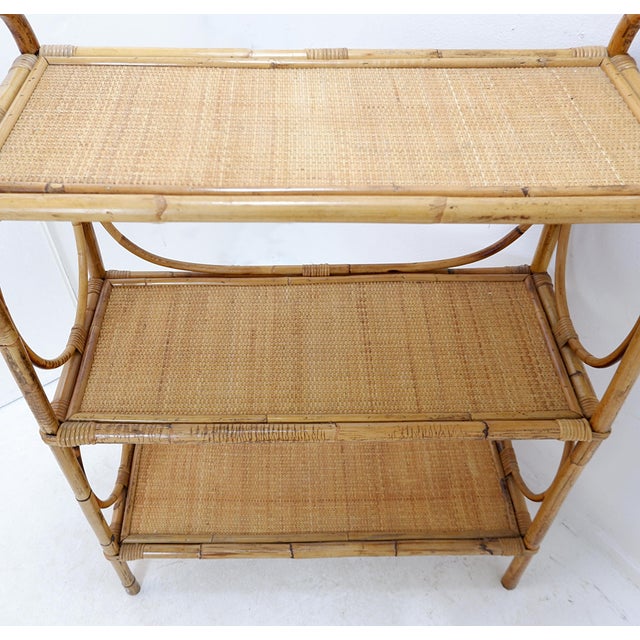 Vintage Bohemian Style Three-Tier Rattan Shelf, 1960s For Sale - Image 9 of 15