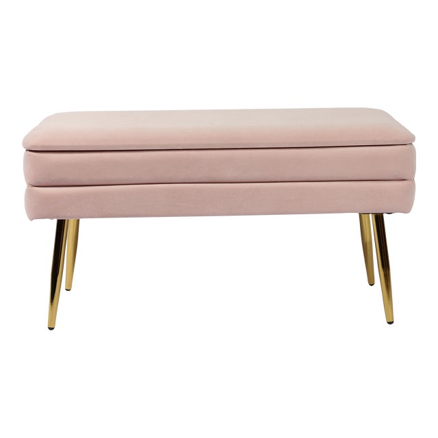 Ziva Blush Velvet Storage Bench For Sale