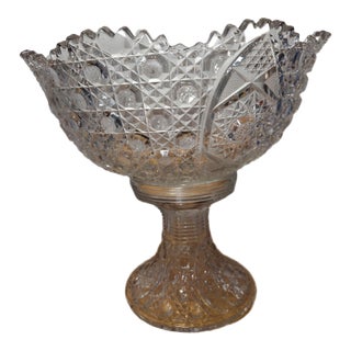 Antique McKee Glass Co. Eapg Punch Bowl With Stand – Circa 1894 Rotec Pattern | Victorian Pressed Lead Crystal For Sale
