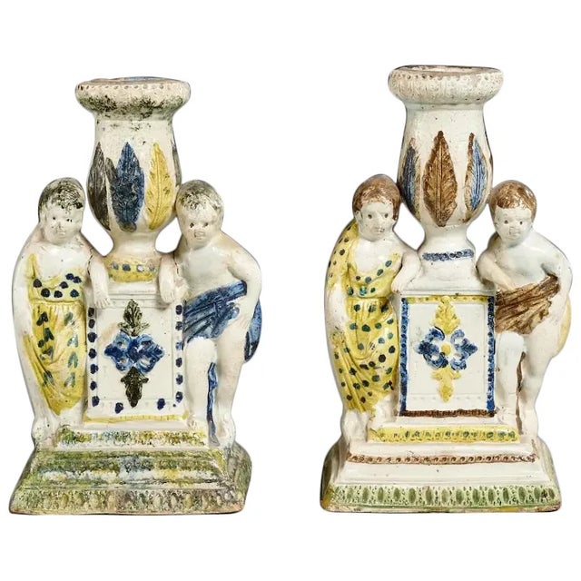 Pair Antique English George III Figural Prattware Pearlware Candlesticks Circa 1790 For Sale - Image 13 of 13