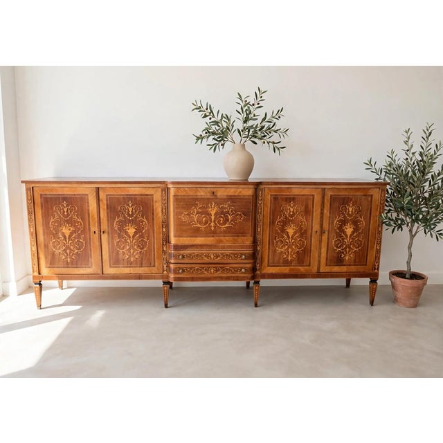 20th Century Inlaid Sideboard with Bar Compartment and Drawers, 1890s, in Very Good conditions. Designed 1890 to 1919