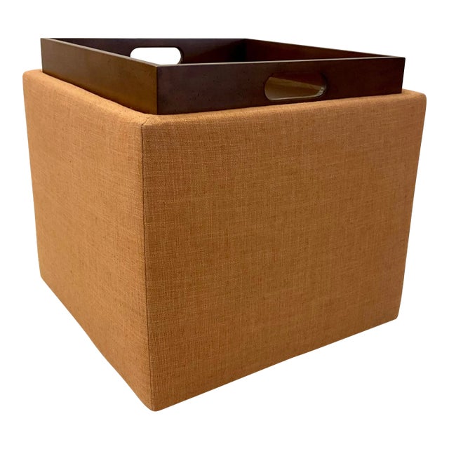 Norwalk Modern Clay Linen Tray/Storage Jeeves Ottoman For Sale