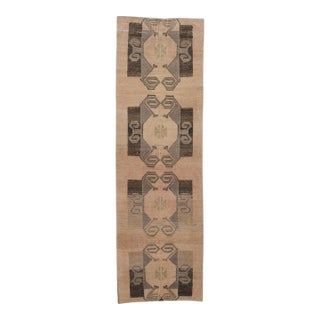 1970s Vintage Turkish Handmade Wool Cotton Brown Runner Rug For Sale
