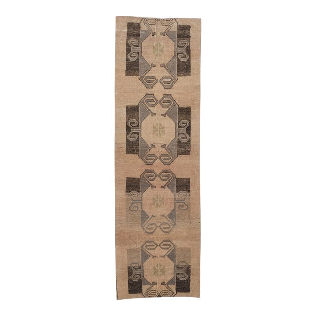1970s Vintage Turkish Handmade Wool Cotton Brown Runner Rug For Sale