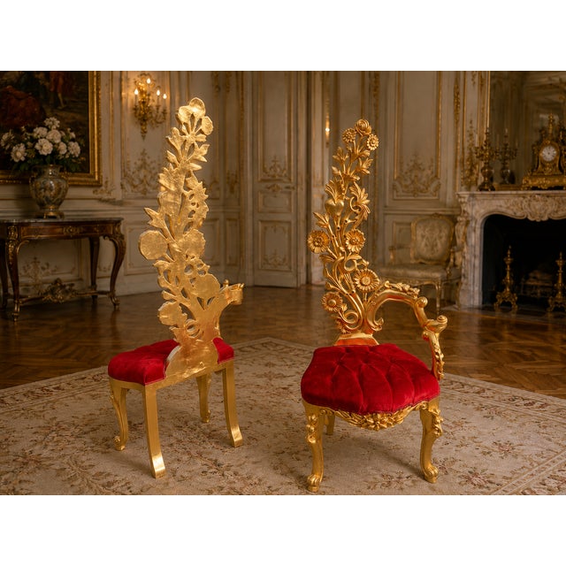 Mid 20c Italian Baroque Gold Red Velvet Side Chairs - Pair For Sale - Image 6 of 8