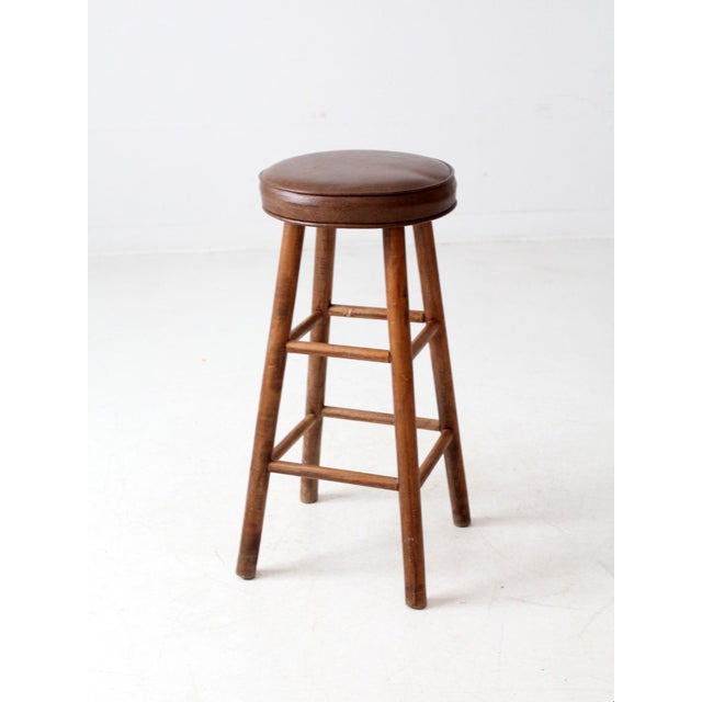 Vintage Wooden Bar Stool For Sale - Image 9 of 10