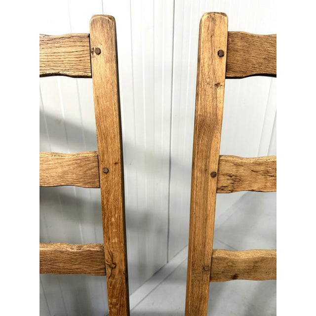 Wood Antique Rustic Oak High Back Dining Chairs, 1900s, Set of 6 For Sale - Image 7 of 15