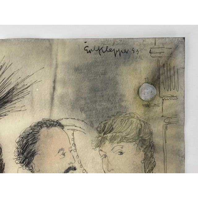 1950s Erhard Klepper, Portrait of a Lady in a Red Dress, Mixed Media on Transparent Paper, 1953 For Sale - Image 5 of 9