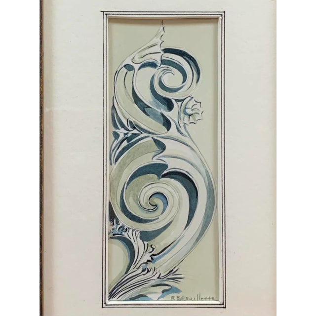 Abstract Vintage Signed Original Watercolor of an Abstract Architectural Flourish For Sale - Image 3 of 8