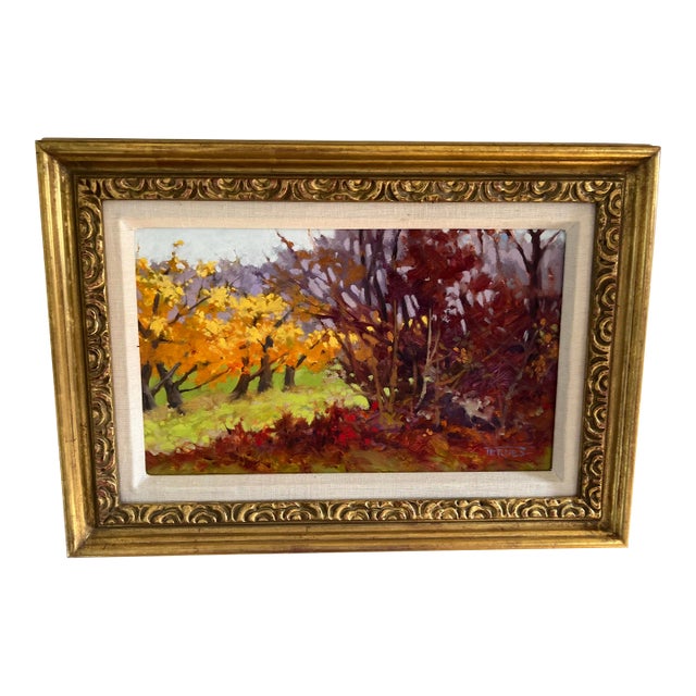 “Fall Orchard” by William Ternes – Framed Impressionist Oil on Board For Sale
