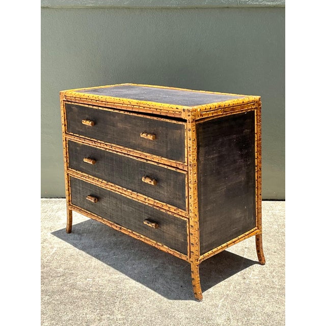 Vintage Rattan and Grasscloth Three-Drawer Dresser For Sale - Image 11 of 18