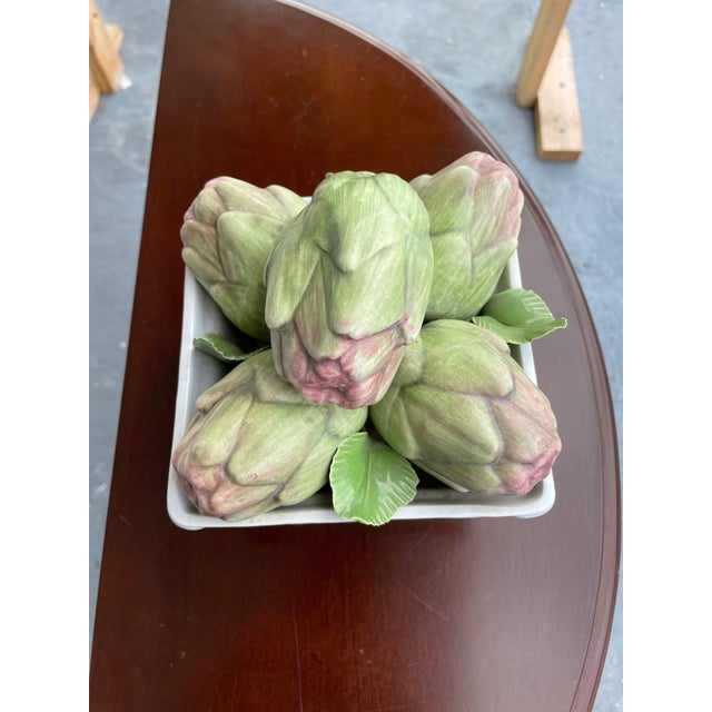 1960s Vintage Italian Ceramic Artichoke Centerpiece in White Planter For Sale - Image 5 of 8