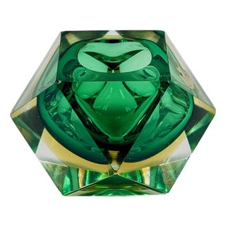 Geometric Emerald Green Murano Glass Sommerso Vase by Flavio Poli, Italy, 1970s For Sale