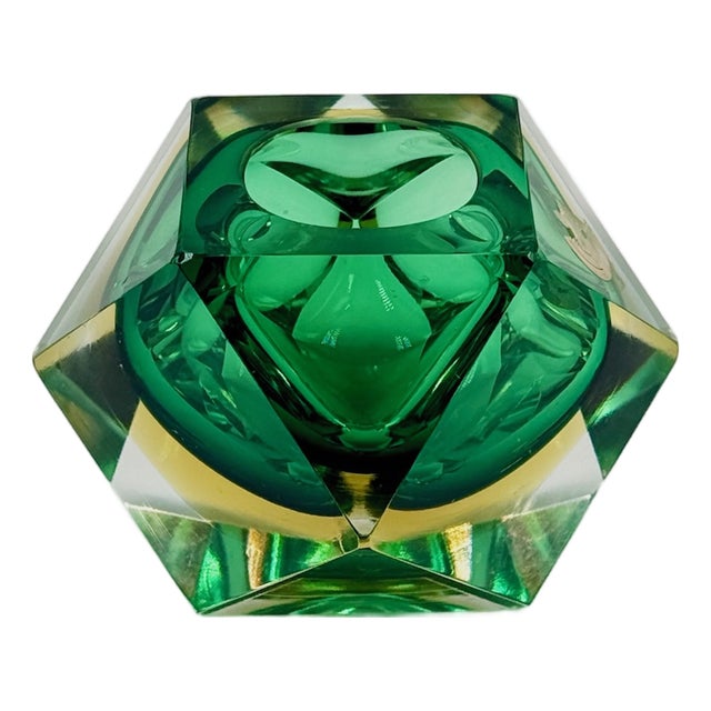 Geometric Emerald Green Murano Glass Sommerso Vase by Flavio Poli, Italy, 1970s For Sale