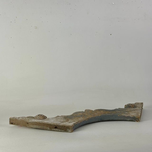 Wood Early 20th Century Architectural Salvage Decorative Wood Valance Element in Blue Gray & Crescent Design For Sale - Image 7 of 12