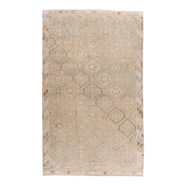 Vintage Circa 1940 Tan Turkish Kilim Flatweave Rug 5ft 9in X 9ft 6in For Sale