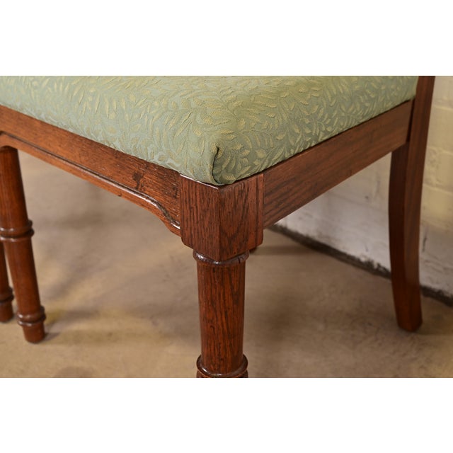 Brown Henredon Style Mid-Century Hollywood Regency Carved Oak and Cane Bamboo Form High Back Side Chairs or Dining Chairs, Set of Three For Sale - Image 8 of 12