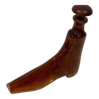 Antique 1800s Pottery Boot Flask - Glazed With Cork For Sale