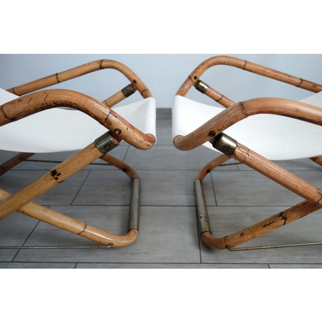 Wood Folding Bamboo and Brass Deck Chairs, Italy, 1960s, Set of 2 For Sale - Image 7 of 16